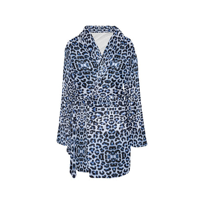 Leopard Blue Skin Print Women's Fleece Robe