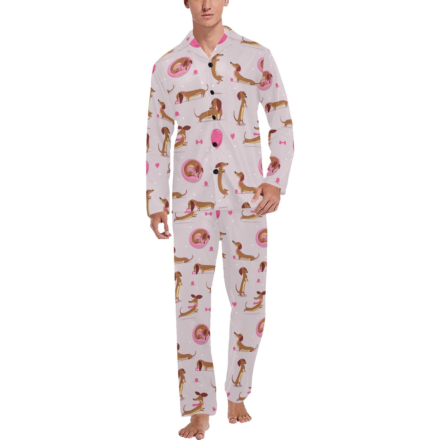 Dachshund Pattern Print Design 10 Men's Long Pajama Set