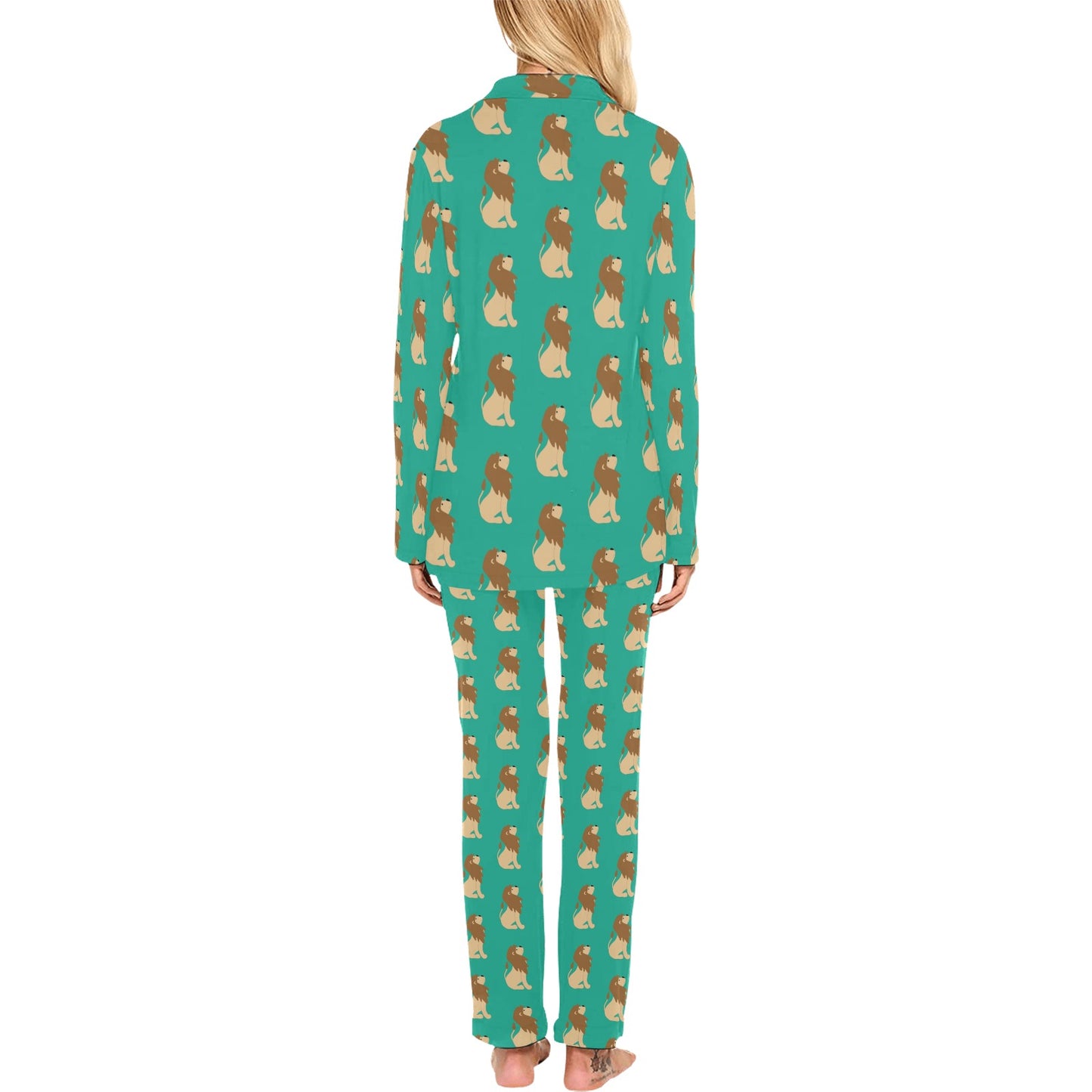 Lion Pattern Print Design 02 Women's Long Pajama Set