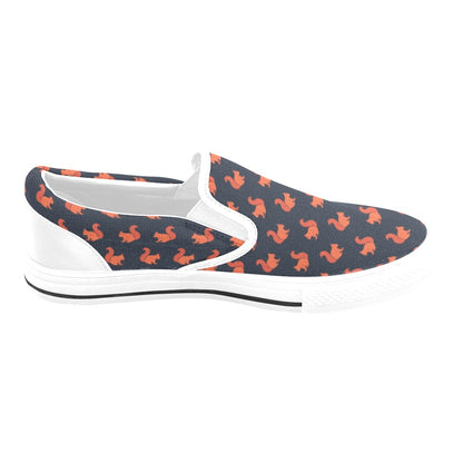 Squirrel Print Design LKS306 White Slip Ons Canvas Women's Shoes