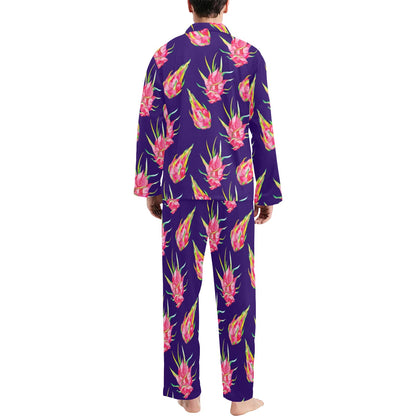 Dragonfruit Pattern Print Design DF02 Men's Long Pajama Set