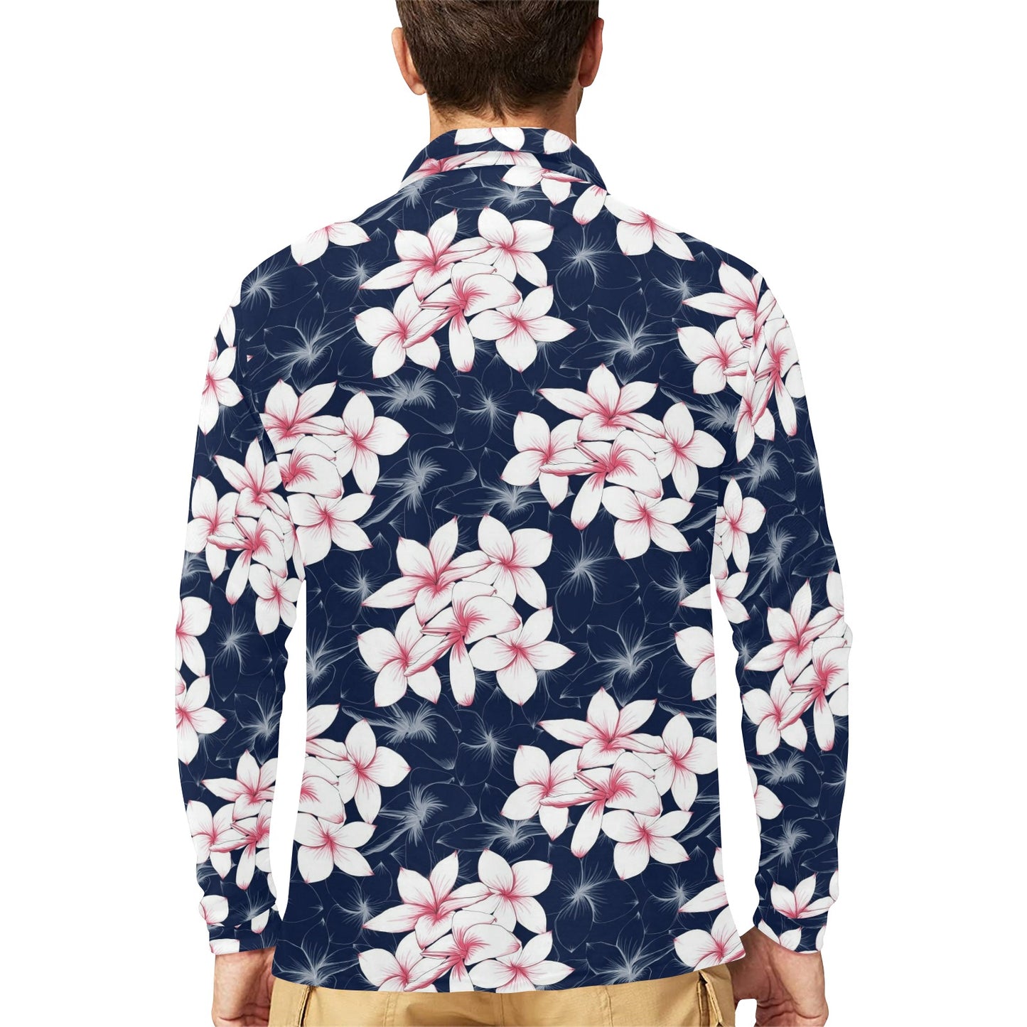 Plumeria Pattern Print Design PM017 Long Sleeve Polo Shirt For Men's