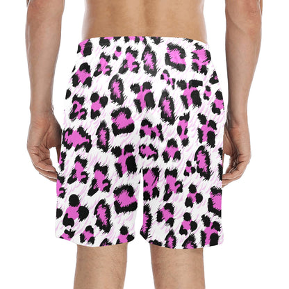 Leopard Pink Skin Print Men's Swim Trunks Beach Shorts