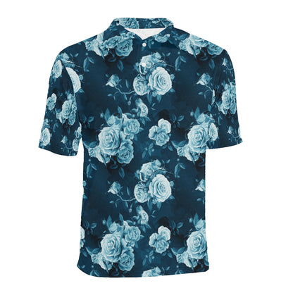 Rose Blue Pattern Print Design RO014 Men Polo Shirt