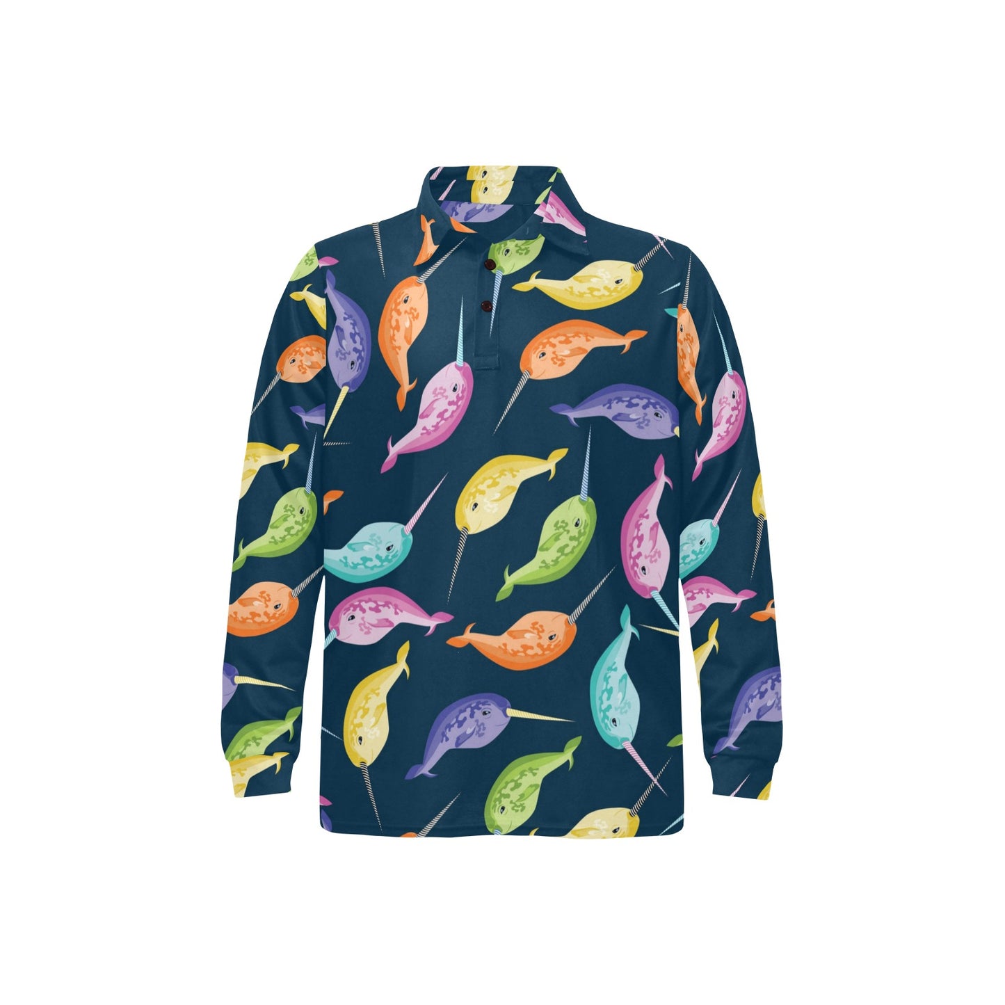Narwhal Colorful Pattern Print Design 03 Long Sleeve Polo Shirt For Men's
