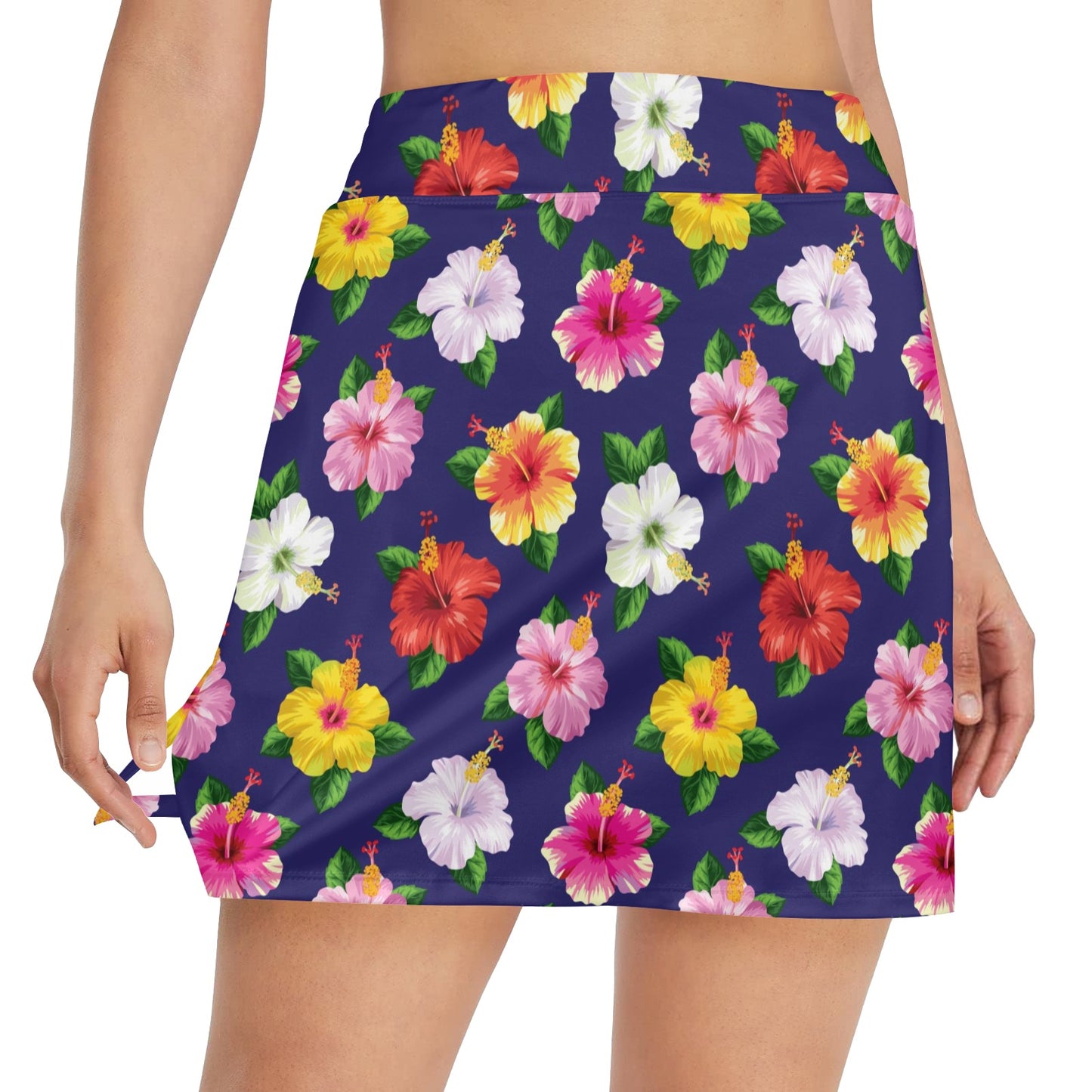 Hibiscus Colorful Print Design LKS301 17" Golf & Pickleball Skort with Pockets