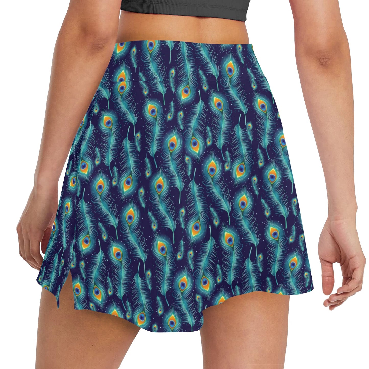 Peacock Feather Blue Design Print Women's Golf Skirt with Pocket