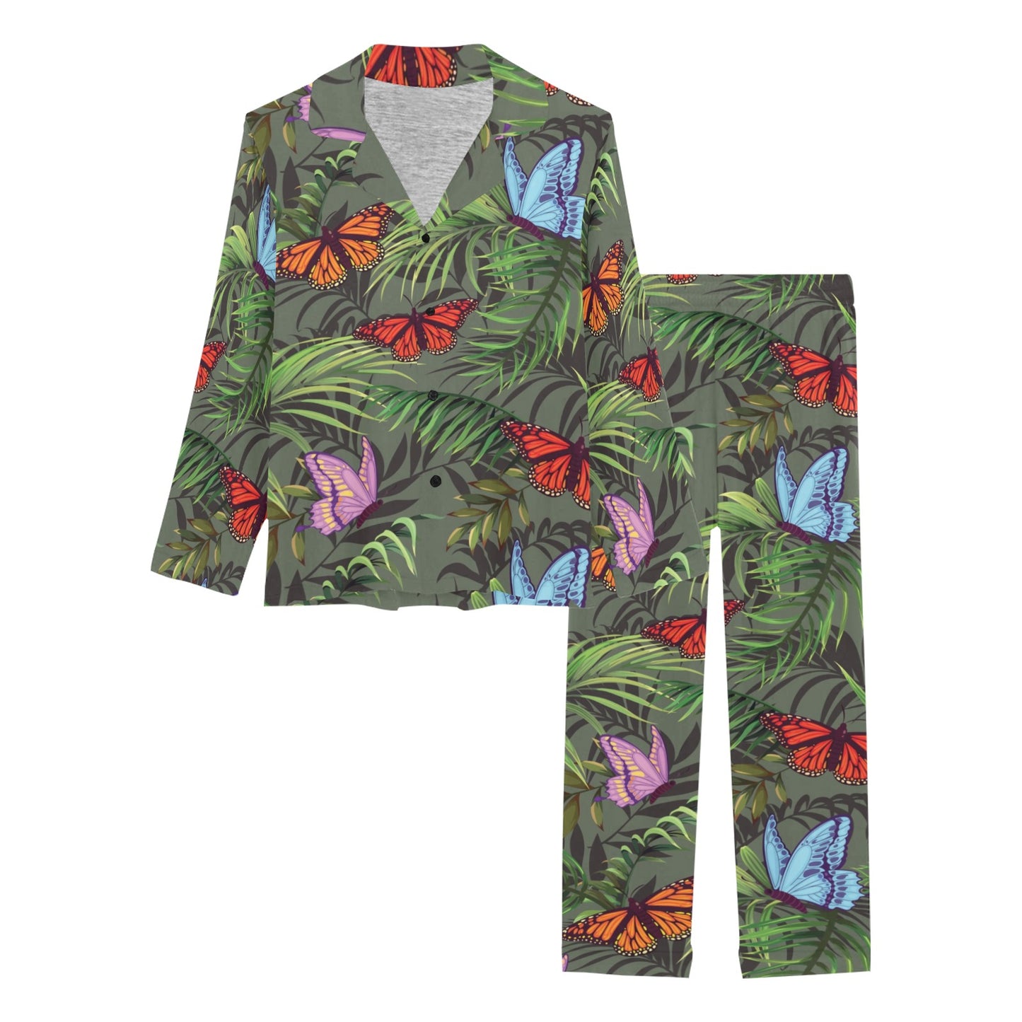 Monarch Butterfly Pattern Print Design 04 Women's Long Pajama Set