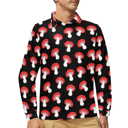 Mushroom Pattern Print Design A02 Long Sleeve Polo Shirt For Men's