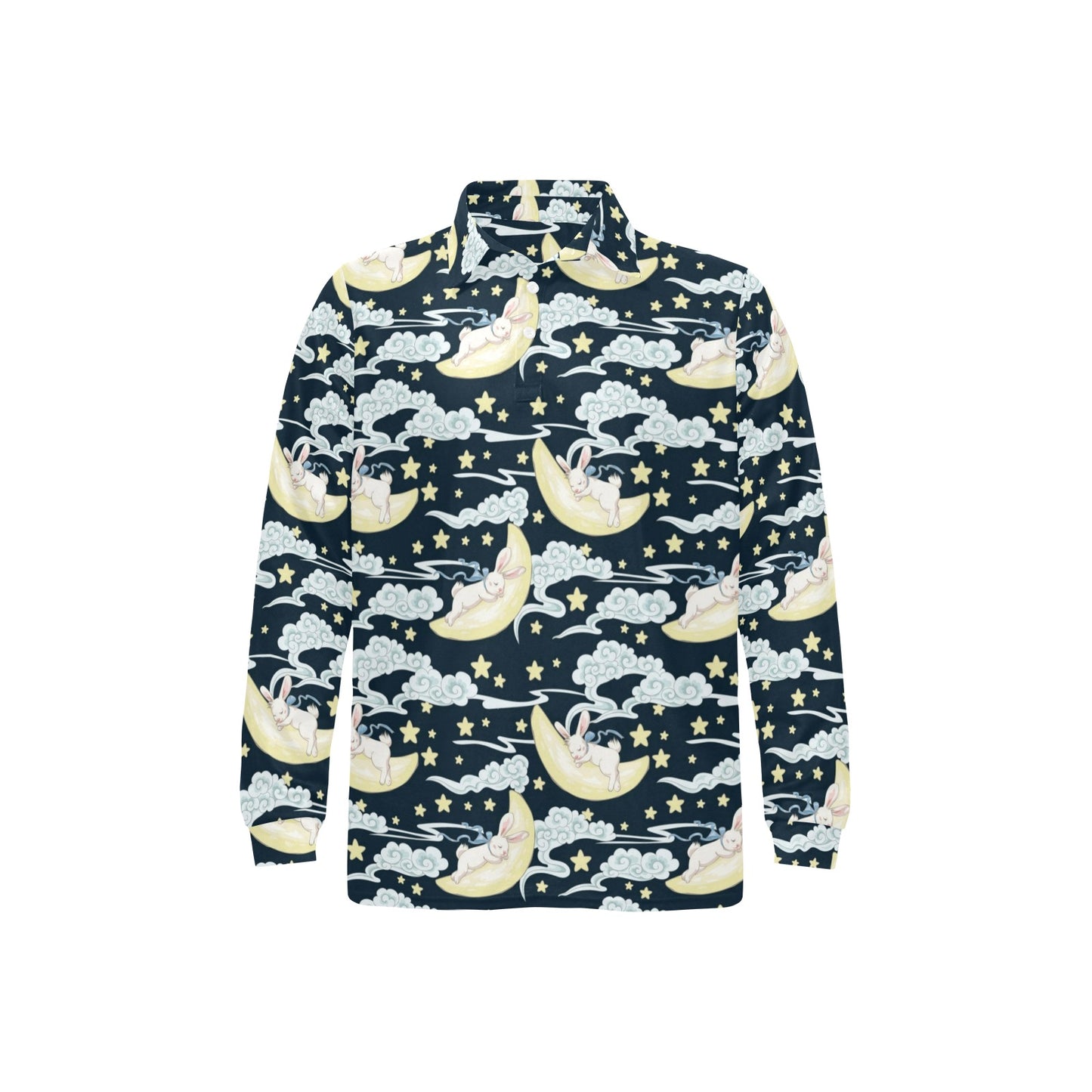 Rabbit Sleeping Pattern Print Design RB08 Long Sleeve Polo Shirt For Men's