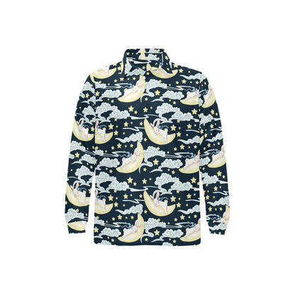 Rabbit Sleeping Pattern Print Design RB08 Long Sleeve Polo Shirt For Men's