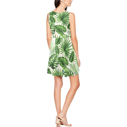 Palm Leaf Pattern Print Design A01 Sleeveless Dress