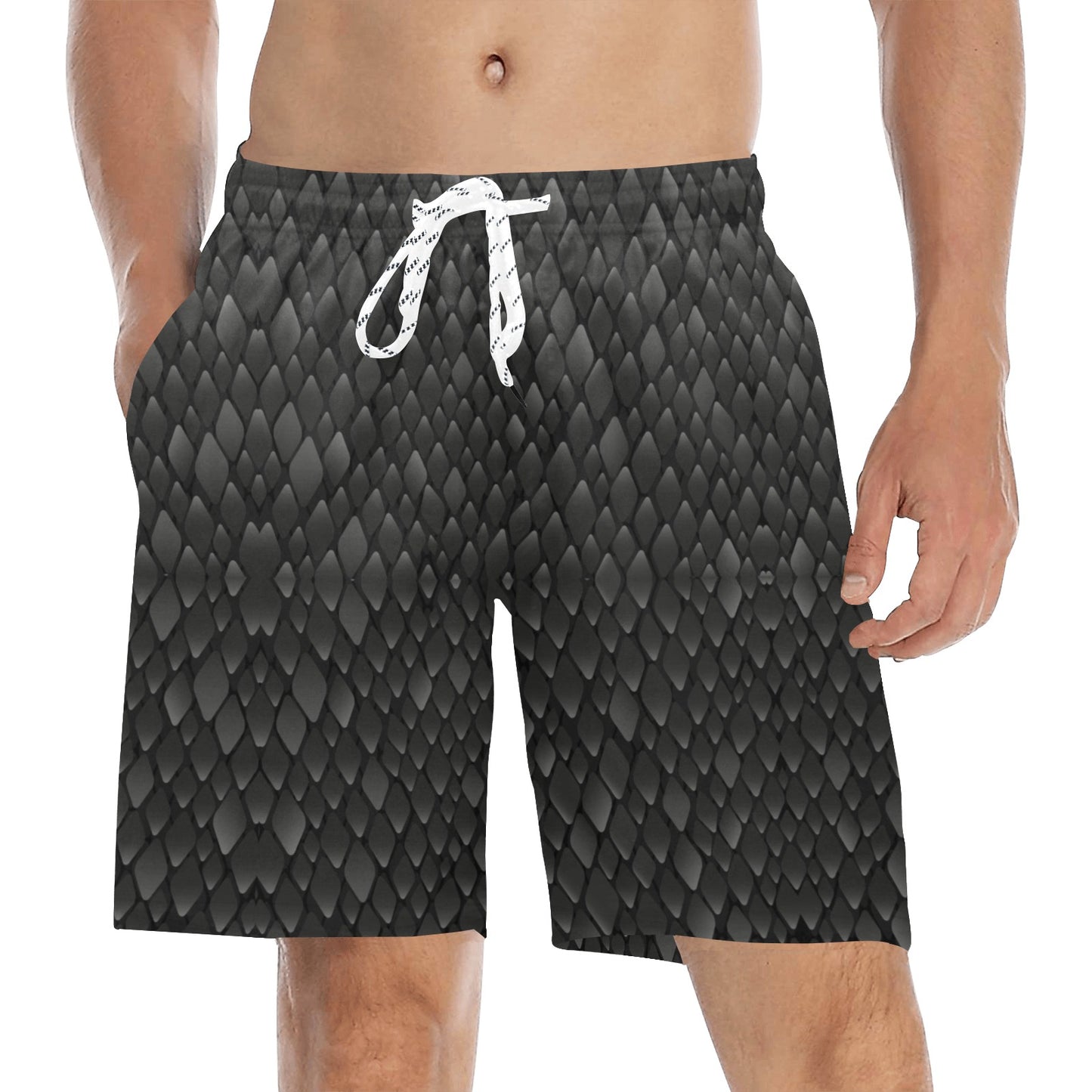 Snake Skin Black Print Men's Swim Trunks Beach Shorts