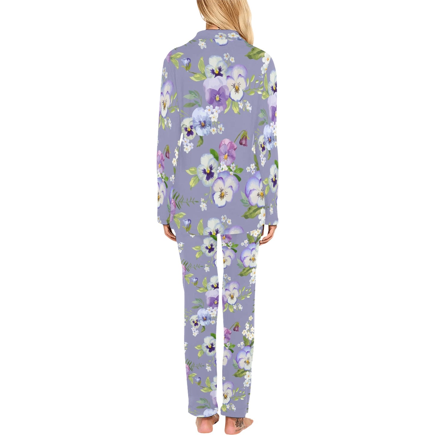 Pansy Pattern Print Design PS05 Women's Long Pajama Set