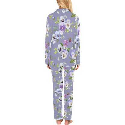 Pansy Pattern Print Design PS05 Women's Long Pajama Set
