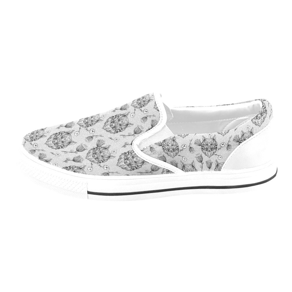 Tribal Pattern Print Design LKS306 White Slip Ons Canvas Women's Shoes