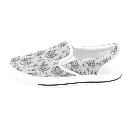 Tribal Pattern Print Design LKS306 White Slip Ons Canvas Women's Shoes