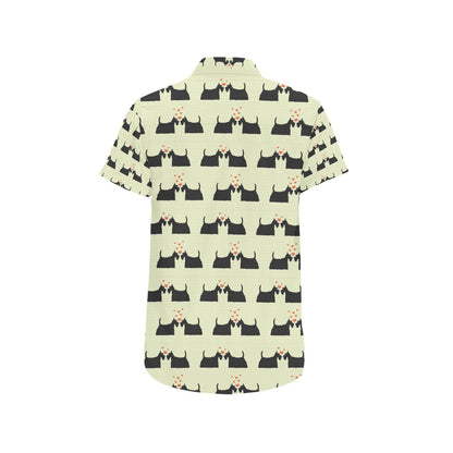 Scottish Terriers Print Design LKS304 Men Short Sleeve Button Up Shirt