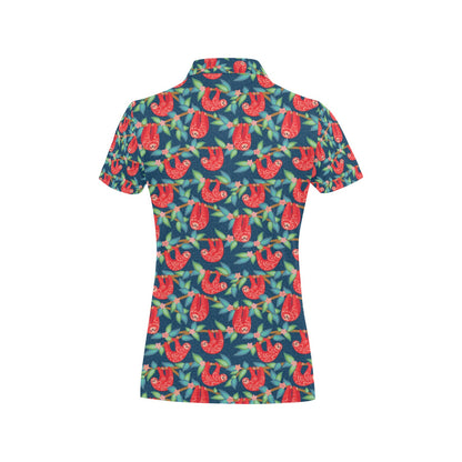 Sloth Red Design Themed Print Women's Polo Shirt