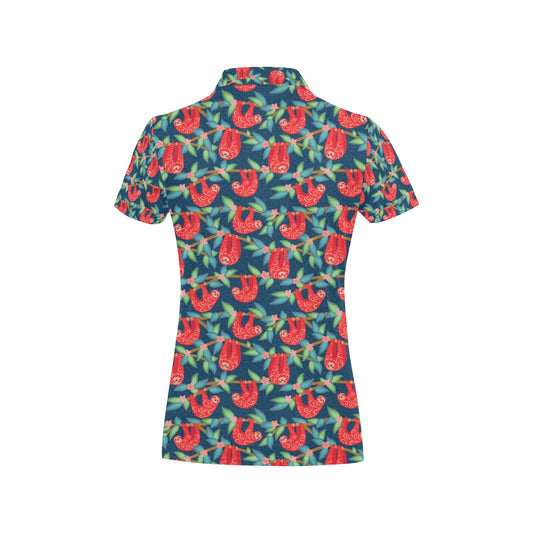 Sloth Red Design Themed Print Women's Polo Shirt