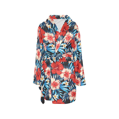 Red Hibiscus Blue Scene Women's Fleece Robe