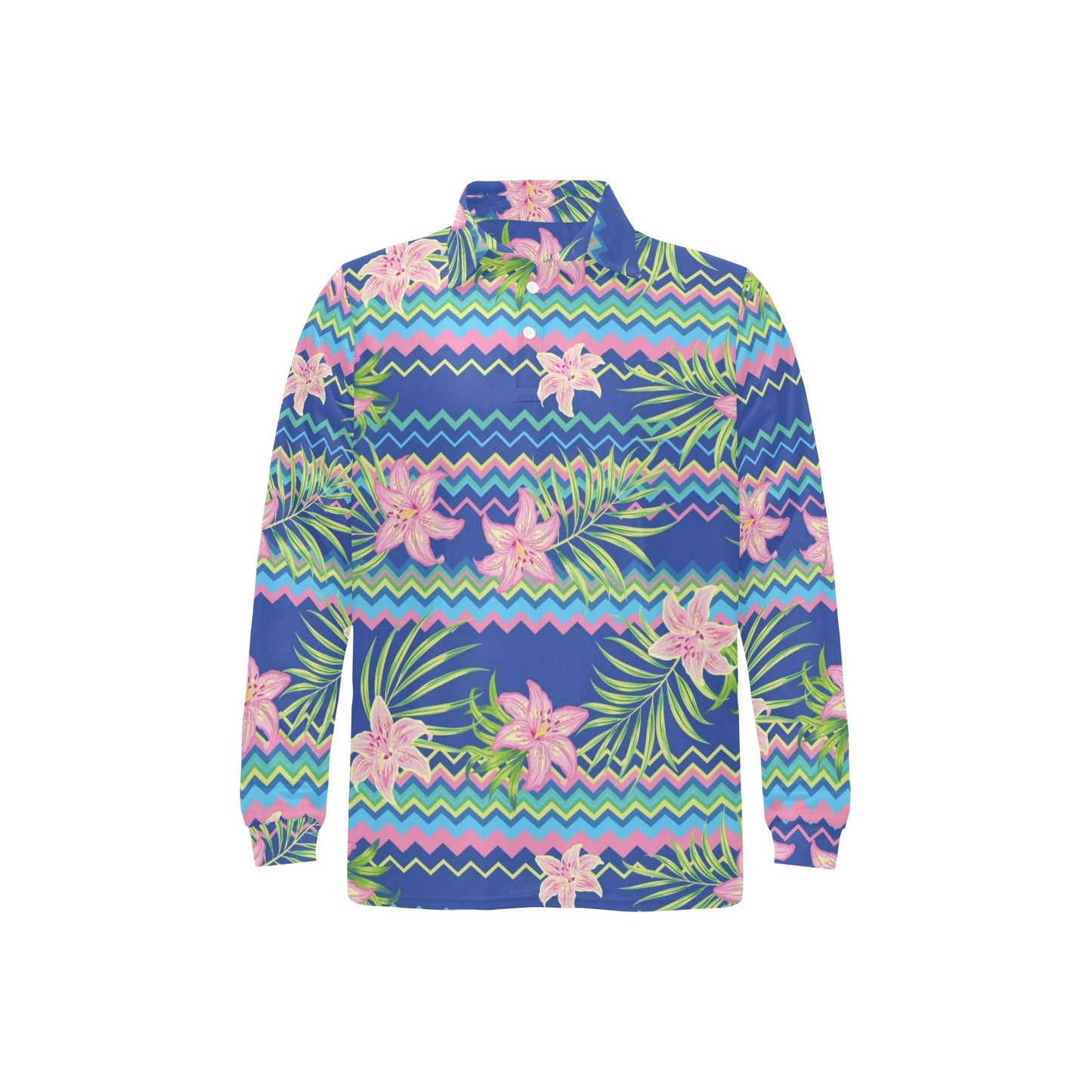 Lily Pattern Print Design LY015 Long Sleeve Polo Shirt For Men's