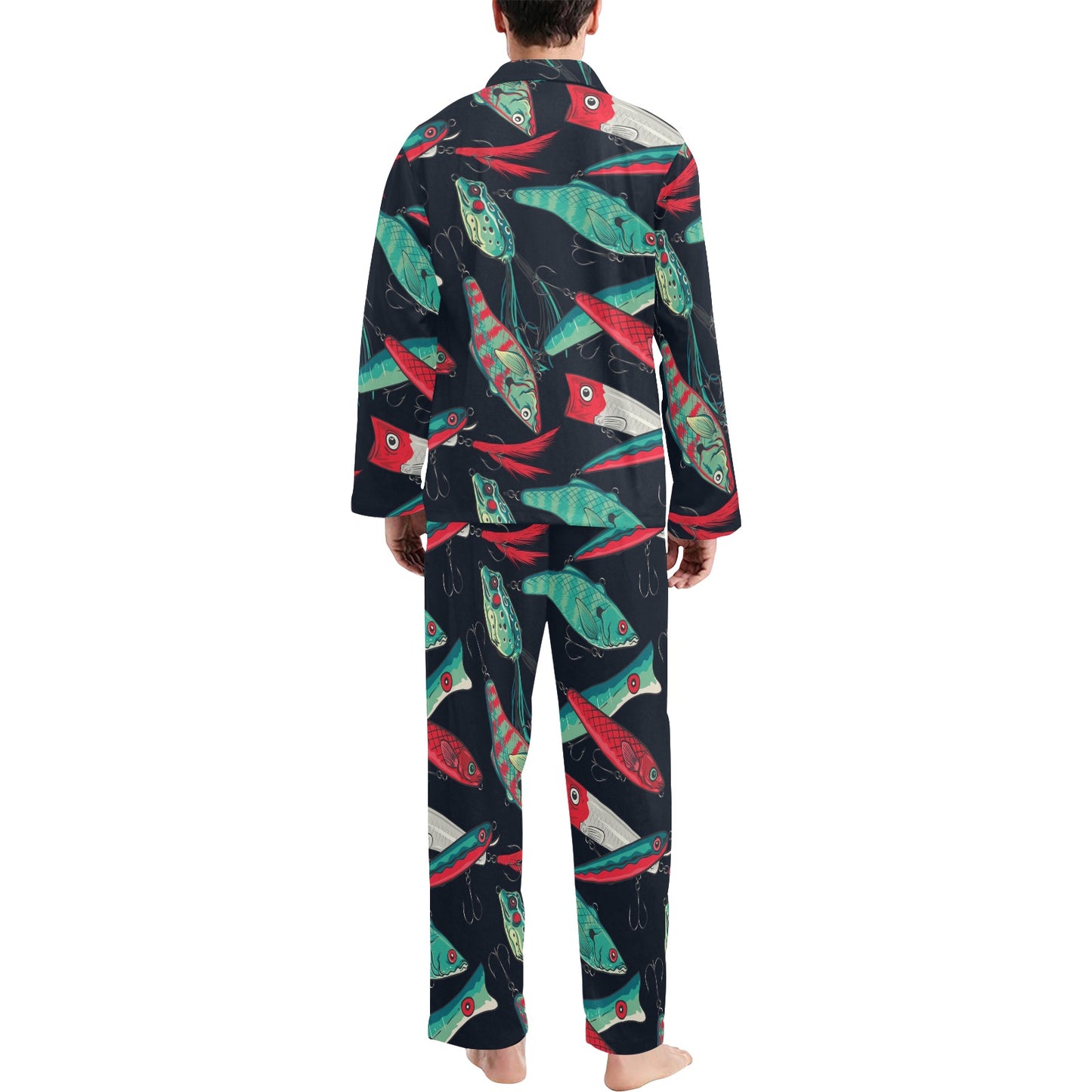 Fishing Bait Pattern Men's Long Pajama Set