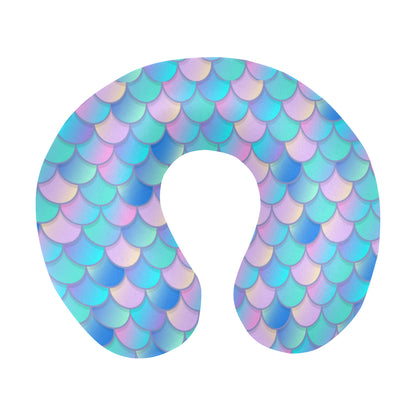 Mermaid Scales Pastel Pattern Print Design 07 U-Shaped Travel Neck Pillow
