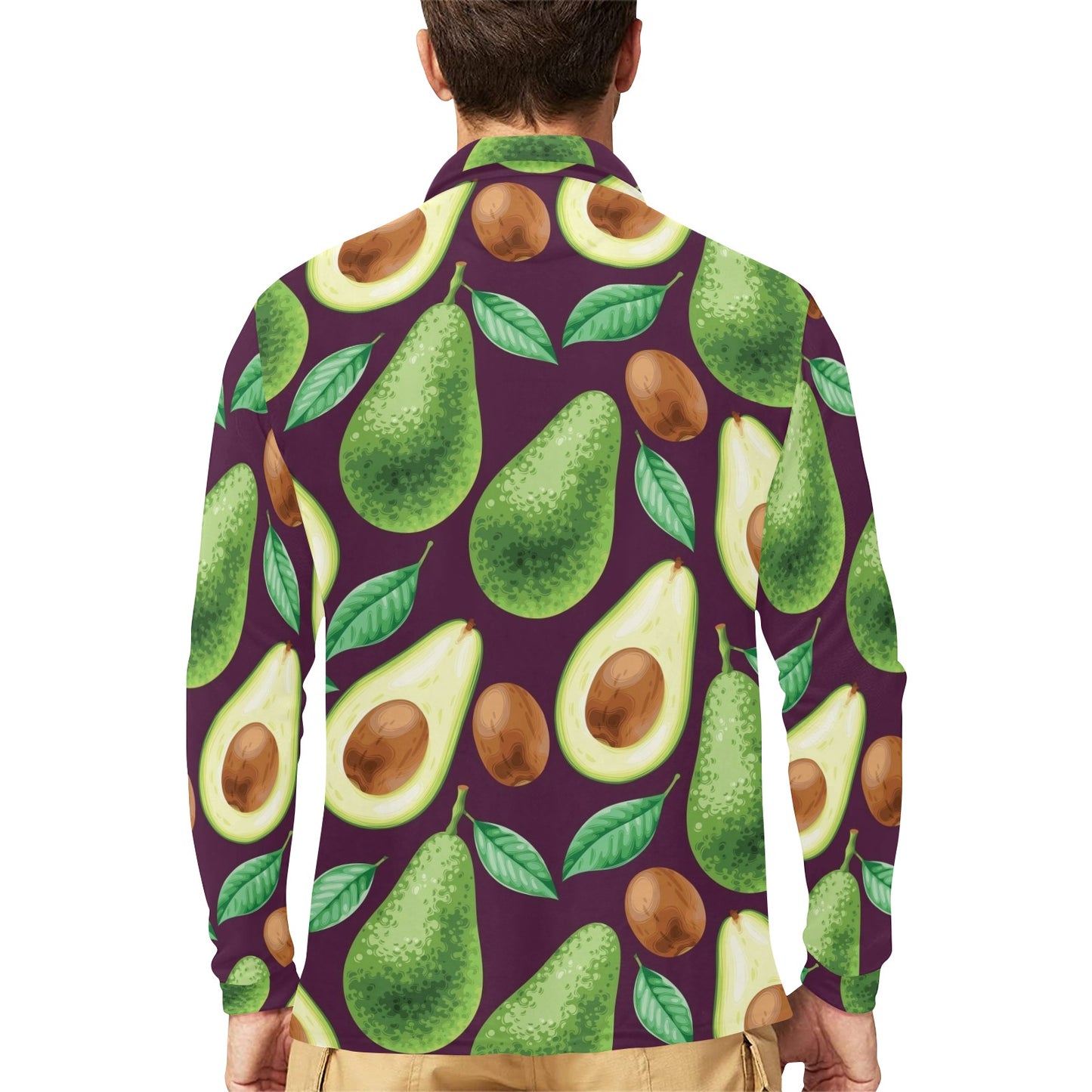 Avocado Pattern Print Design AC08 Long Sleeve Polo Shirt For Men's