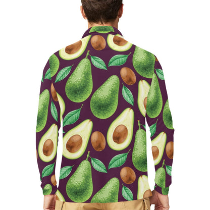 Avocado Pattern Print Design AC08 Long Sleeve Polo Shirt For Men's