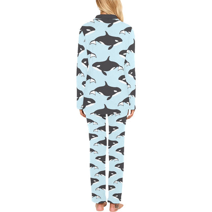 Killer Whale Pattern Print Design 01 Women's Long Pajama Set