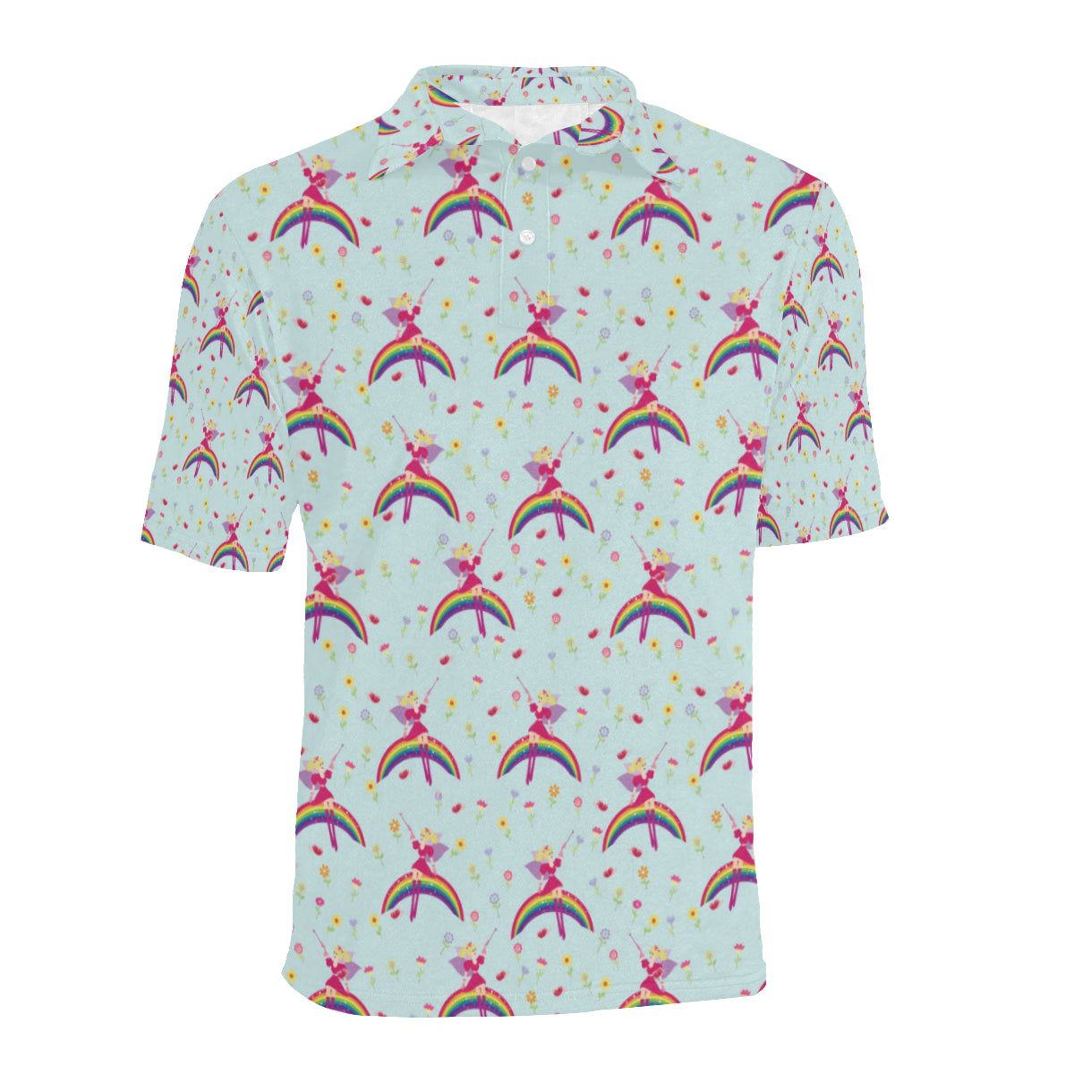 Fairy with Rainbow Print Pattern Men Polo Shirt