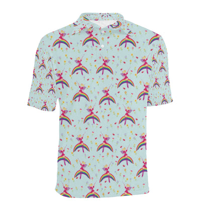 Fairy with Rainbow Print Pattern Men Polo Shirt