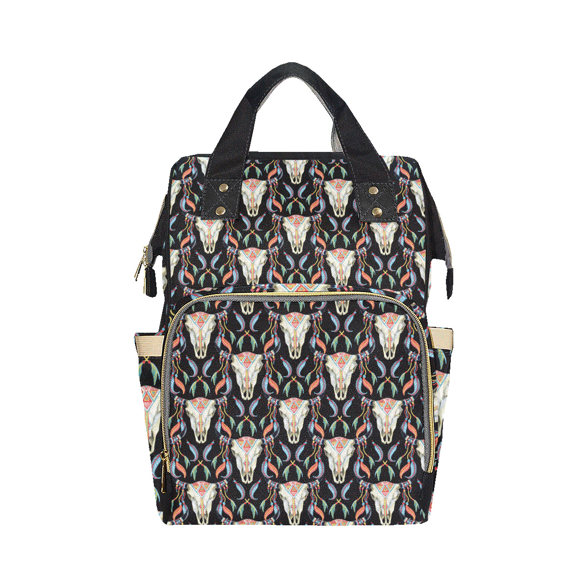 Buffalo Head Boho Style Pattern Print Design 01 Diaper Bag Backpack