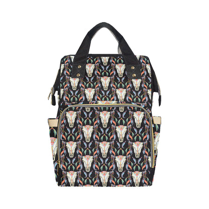 Buffalo Head Boho Style Pattern Print Design 01 Diaper Bag Backpack