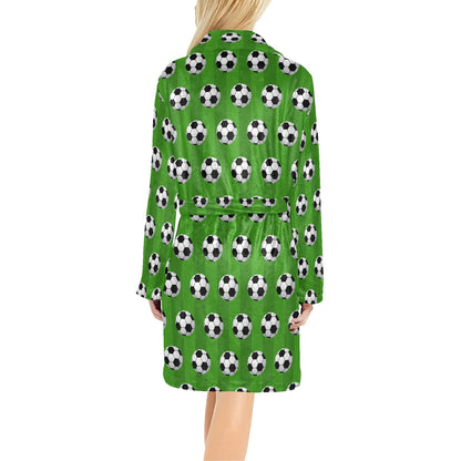Soccer Ball Green Backgrpund Print Women's Fleece Robe