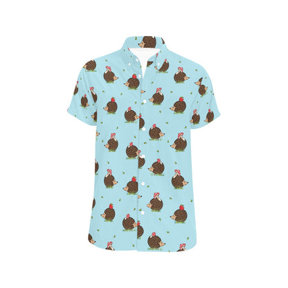 Hedgehog Print Design LKS402 Men Short Sleeve Button Up Shirt