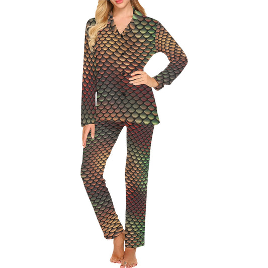 Snake Skin Colorful Print Women's Long Pajama Set