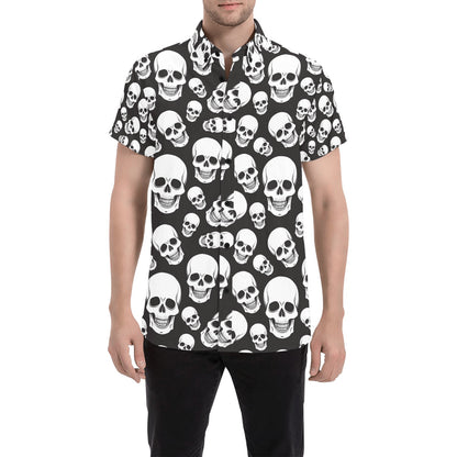Skull Print Design LKS301 Men Short Sleeve Button Up Shirt