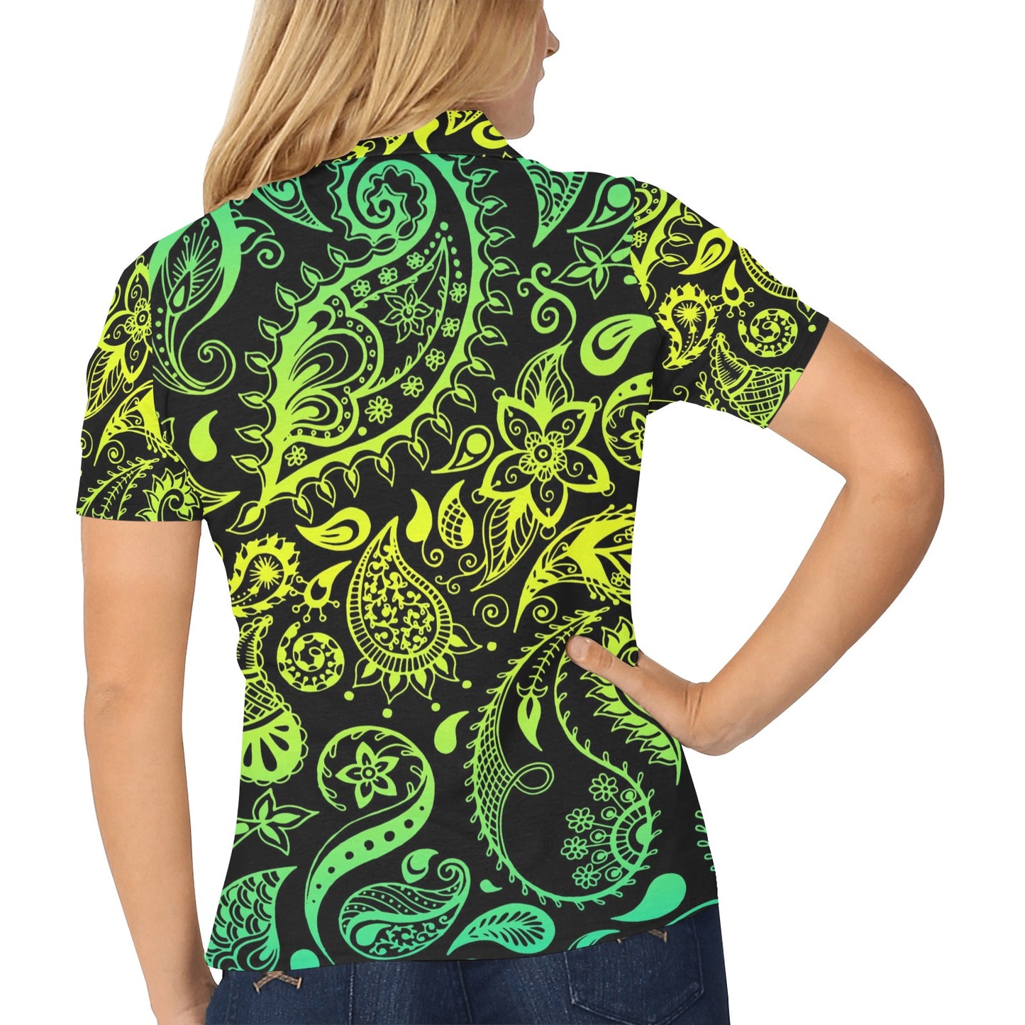 Paisley Green Design Print Women's Polo Shirt