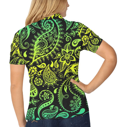 Paisley Green Design Print Women's Polo Shirt