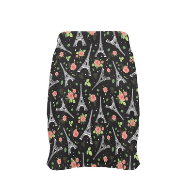 Eiffel Tower Rose Print Women's Golf Skirt with Pocket