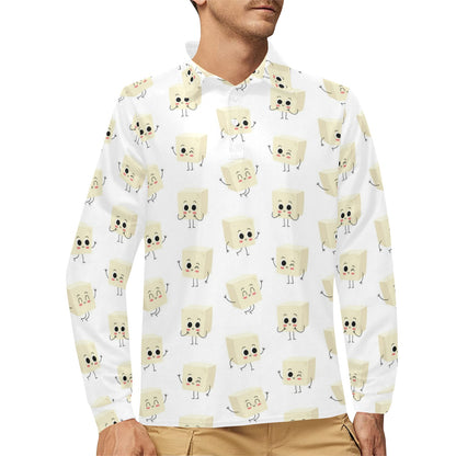 Tofu Print Design LKS301 Long Sleeve Polo Shirt For Men's