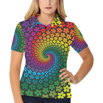 Flower Power Rainbow Spiral Print Women's Polo Shirt