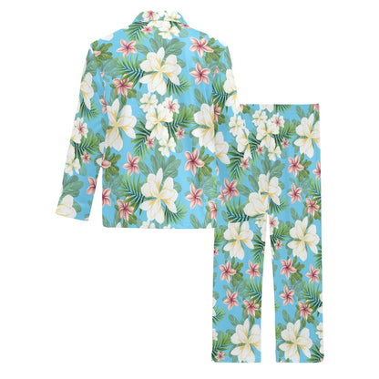 Plumeria Pattern Print Design PM028 Men's Long Pajama Set