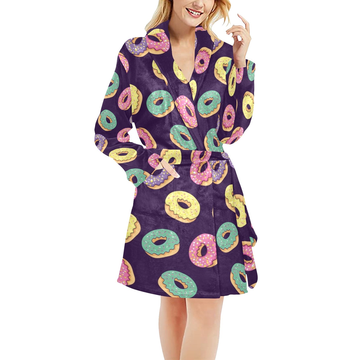 Donut Pattern Print Design DN08 Women's Fleece Robe