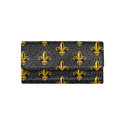 Fleur De Lis Gold Pattern Print Design 01 Women's Trifold Wallet