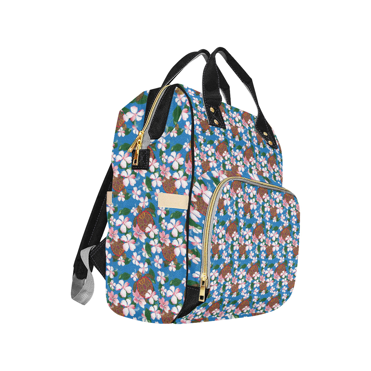 Sea Turtle Pink Hibiscus Hawaiian Print Diaper Bag Backpack