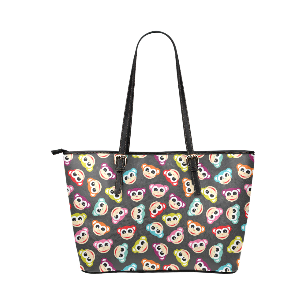 Monkey Head Design Themed Print Leather Tote Bag