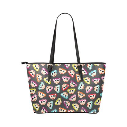 Monkey Head Design Themed Print Leather Tote Bag